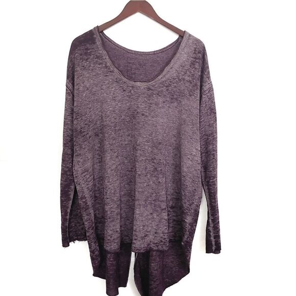 Free People Burn out Split Back Top Purple Medium Longsleeve - Picture 1 of 4